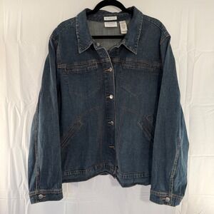 Villager Liz Claiborne Blue Denim Stretch Jacket Womens 22W Dark Wash Trucker